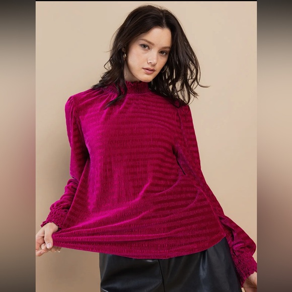 Most Fabulous Smoked Mock Neck Velvet Ribbed Top - Picture 2 of 6